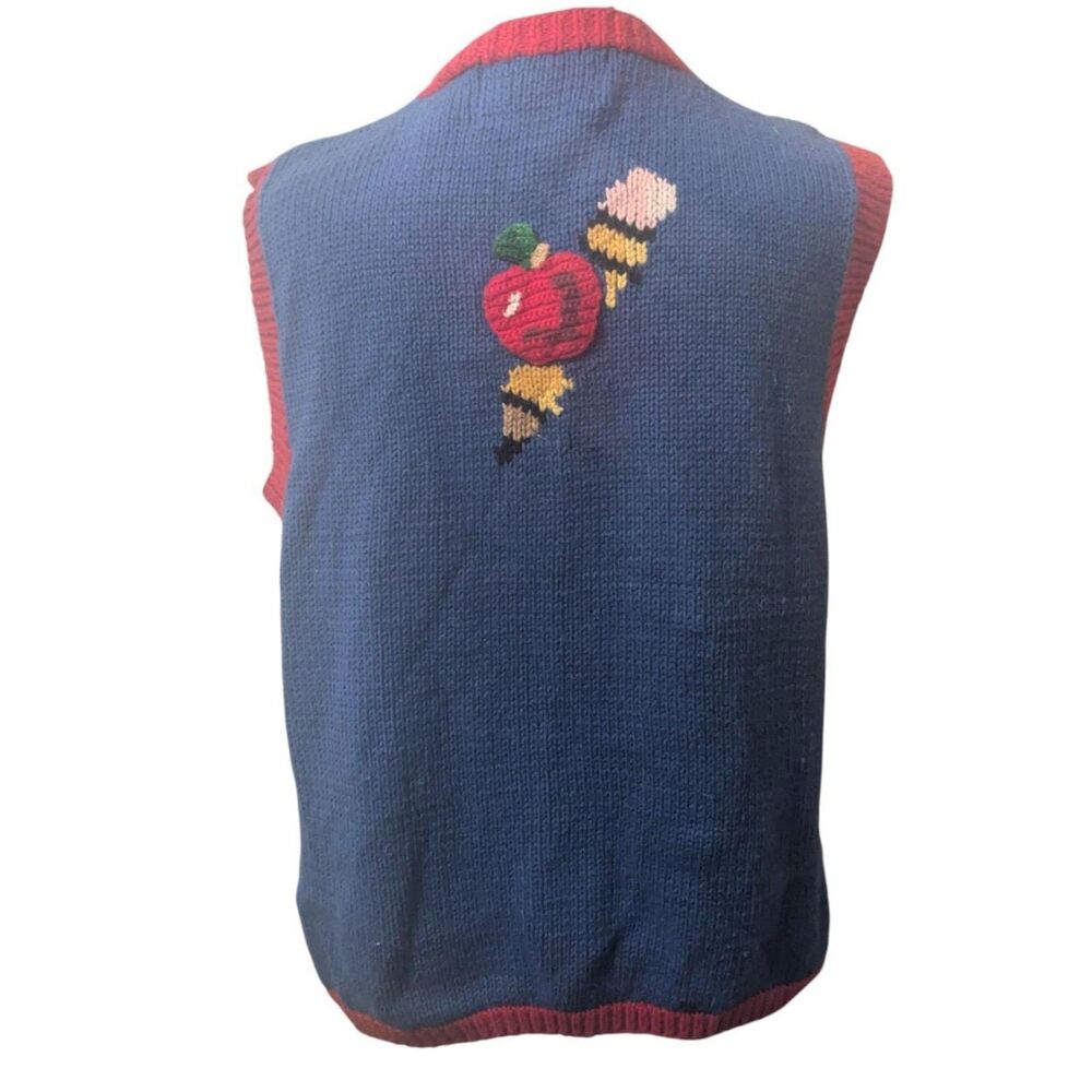 Vintage Eagle's Eye Hand Knit School Teacher Sweater Vest Granny Core Navy M - Picture 3 of 5